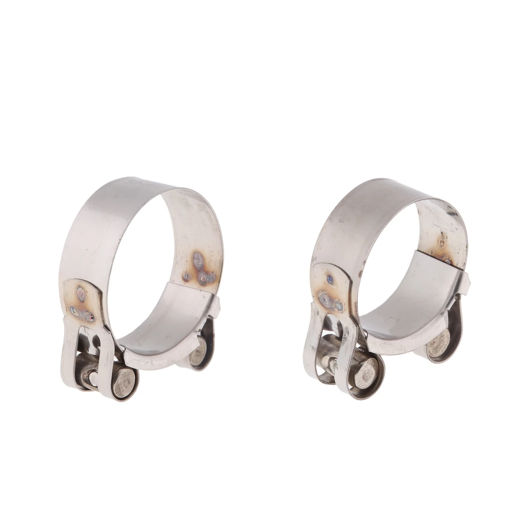 2pcs Motorcycle Exhaust Pipe Clamps Reolacement, Fit Size 44-47mm 1.75-1.85 inch/52-55mm 2.0-2.15 inch, Silver