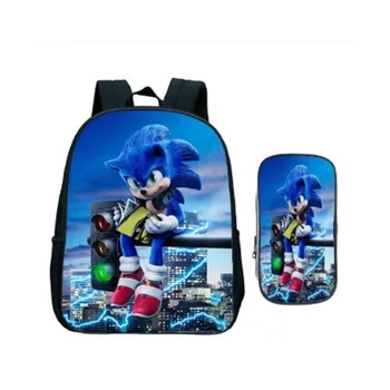 

Hot Sale Child Sonic Backpack Kindergarten Schoolbag 2pcs Set Kids Cartoon Bookbag Children Start School Gift(Rucksack+Pen Bag)