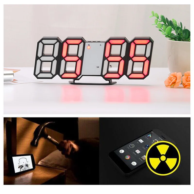 Portable Led Digital Wall Clock Date Time Temperature Nightlight Display Modern Design Table Clock For Living Room Decoration