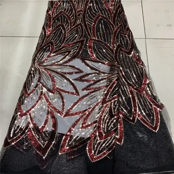 

Black Latest Nigerian Tulle Lace 2019 red French Net sequins Lace Fabric For Nigerian Wedding Embroidery African Lace Fabric