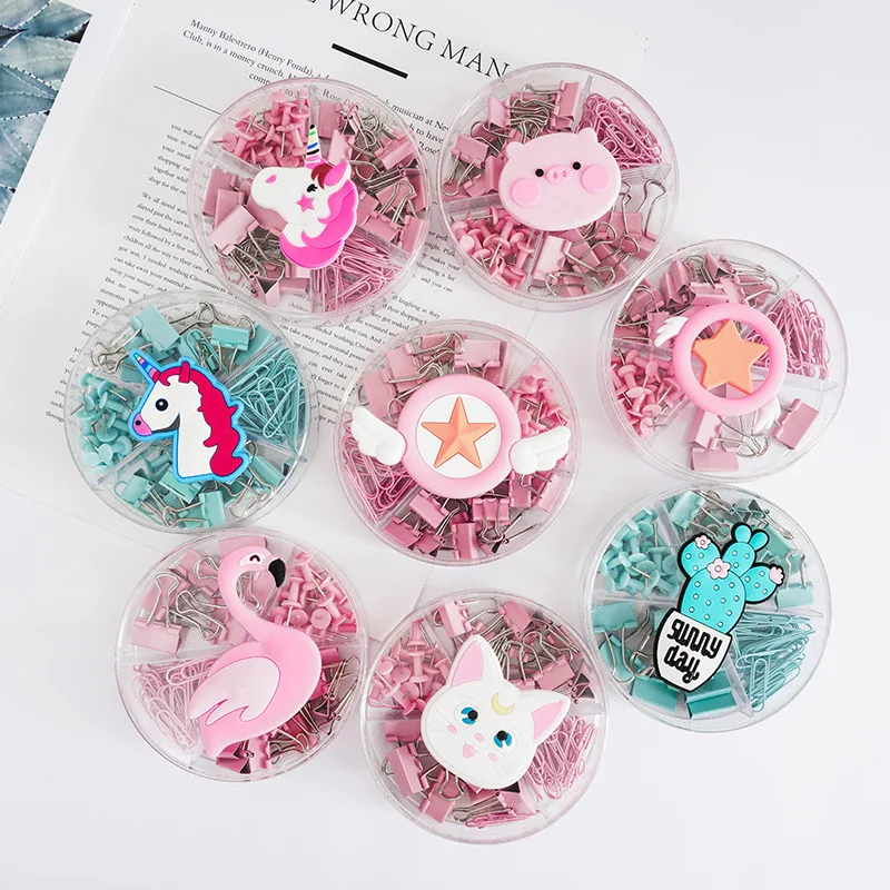 

Multifunctional Cute Cartoon Long Tail Clip Combination Set Office Push Pin Paper Clip Dovetail Clip Color File Folder