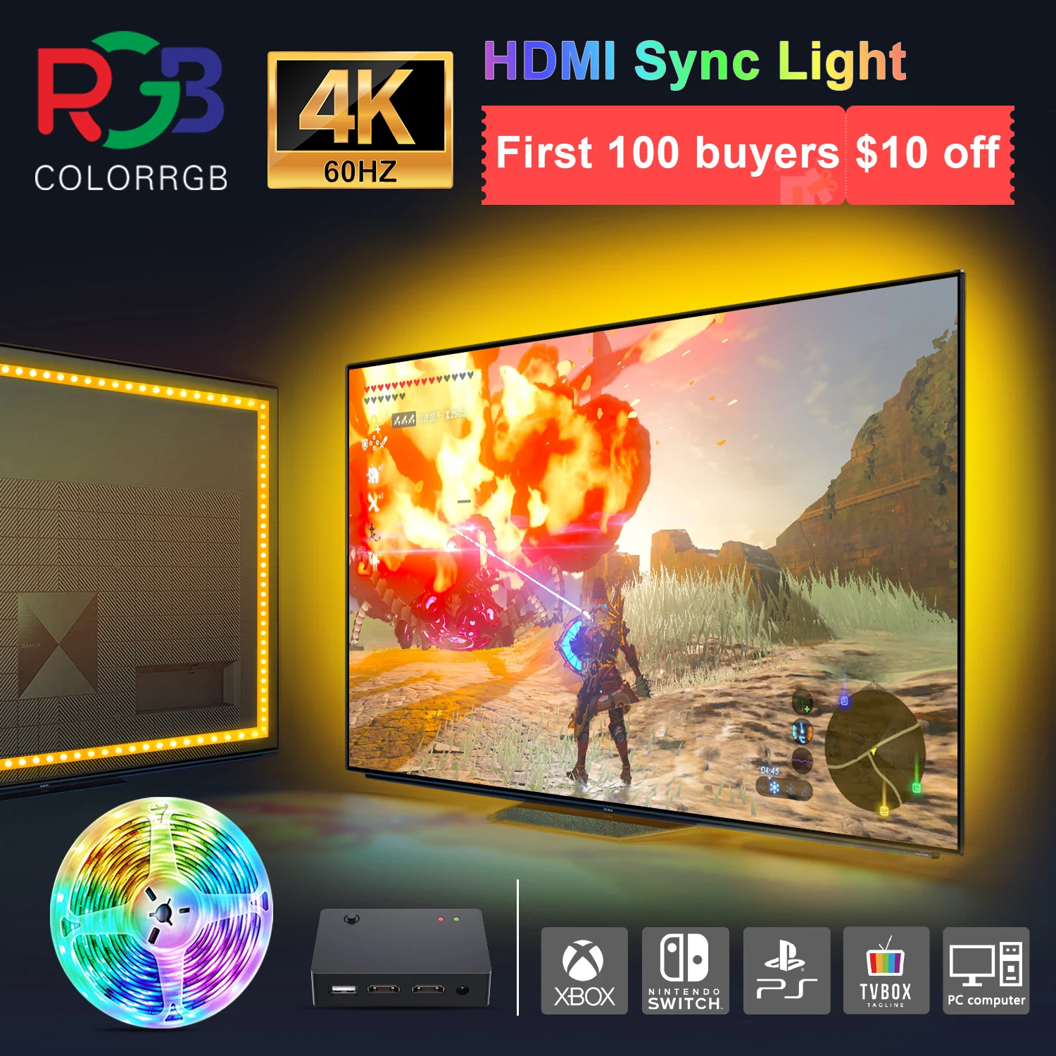 Светодиодная лента для подсветильник Ки телевизора ПК HDMI-устройств |