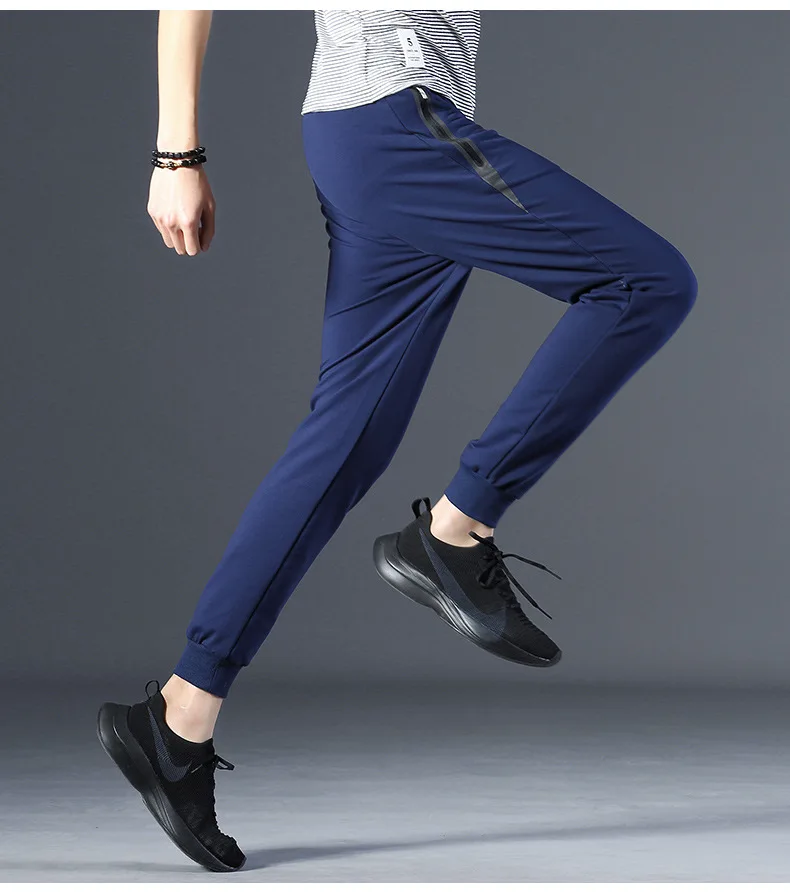 Молодежные мужские хлопковые повседневные трикотажные штаны, Капри, штаны с полосками на лодыжке, спортивные тонкие спортивные штаны для мужчин
