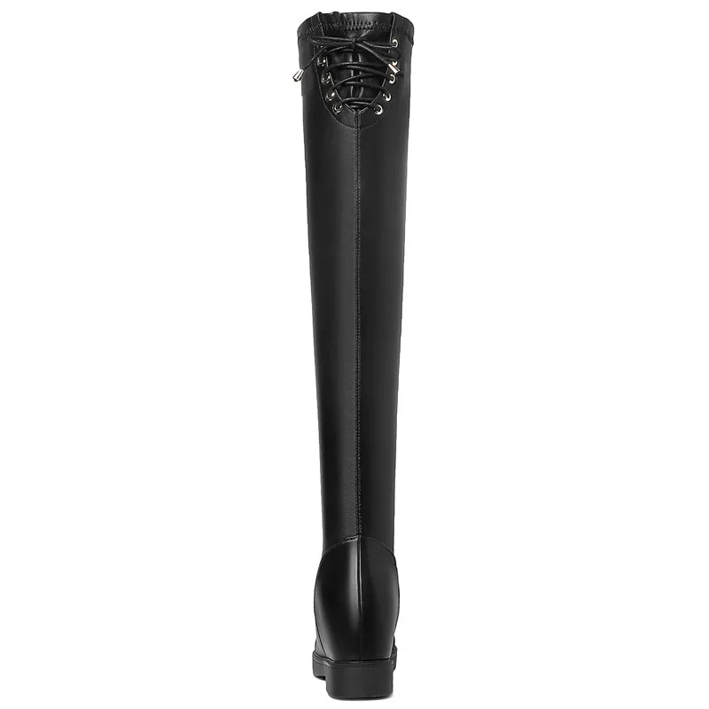 

Yasilaiya 3305 round-Toe Square Heel Boots Elevator Lace-up over-the-Knee Boots Waterproof Platform Boots