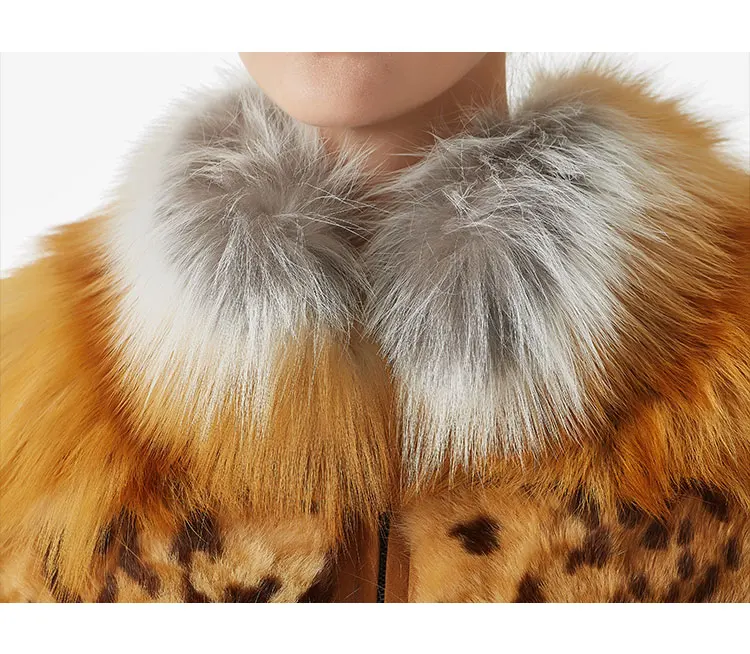 Зимнее пальто женское роскошное великолепное теплое Пятнистое смешанные цвета длинная шуба из натурального Лисьего меха женский размера плюс