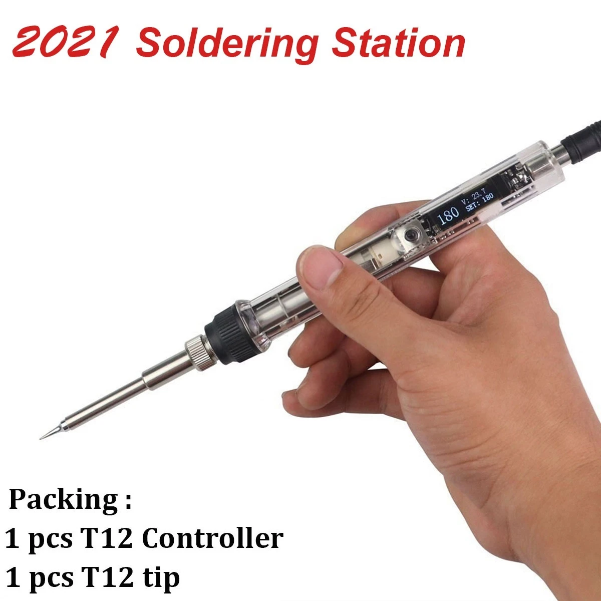 arc welders T12 OLED 75W 12-24V 220-400℃ Adjustable Soldering Iron Station DC5521 T12-K KU D24 BC2 C4 I Tips Set of Welding Solder Tools inverter welder