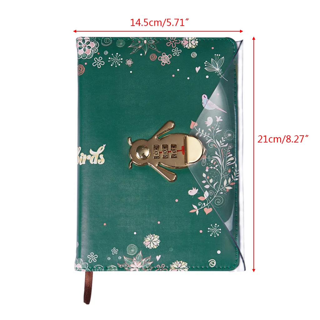 Flower Notebook with Password Lock Leather Travel Sketching Diary Planner Notepad for Business Writing
