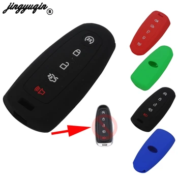 

jingyuqin 30pcs/lot Silicone Rubber Key Cover Fob For Ford Focus Edge Escape Explorer Taurus Lincoln 5 button Rubber key case