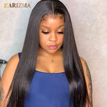 

Karizma Hair Straight Lace Closure Wigs 4x4 Lace Closure Wig 150% Density Peruvian Straight Human Hair Wigs for Women Black