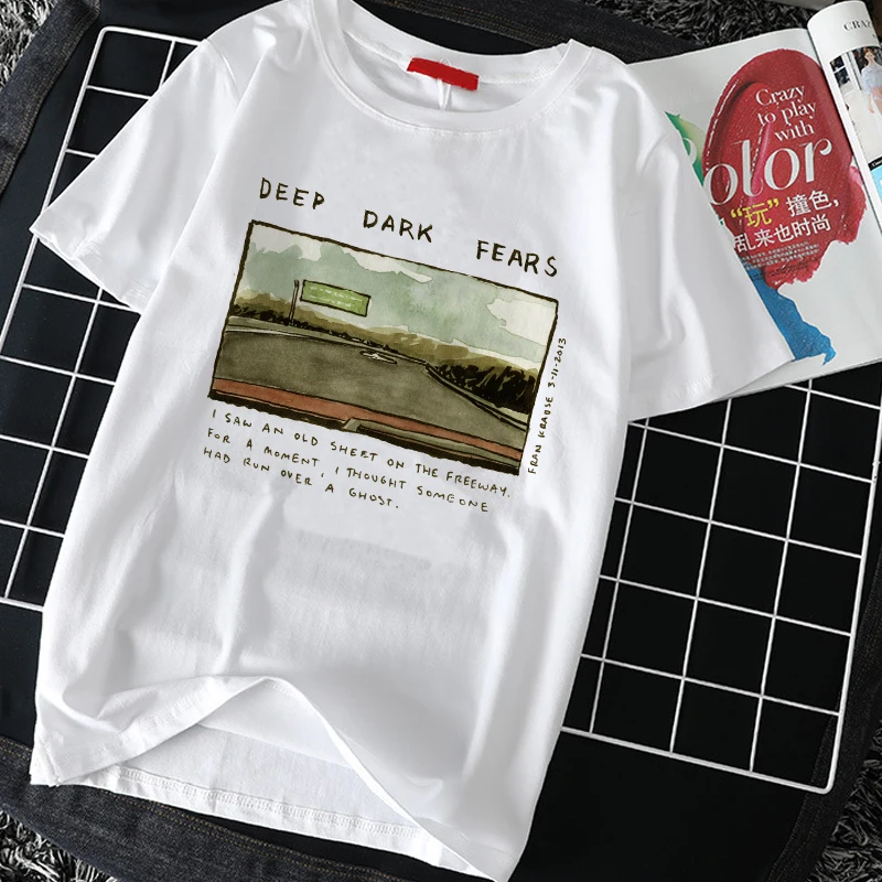 

New Exclusive Printing(Deep Dark Fears)Arrival Fashion Graphic Tee Harajuku Korean Style Tshirt Women Clothes Kawaii Women Tops