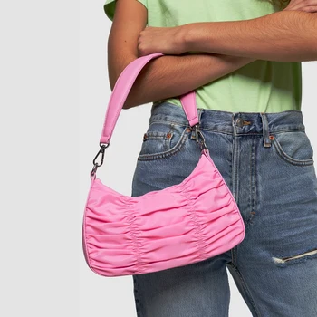 

Fashion Underarm Bag 2020 New Pleated Solid Baguette Zippers Women Shoulder Bags Casual Handbag Party Bag A020