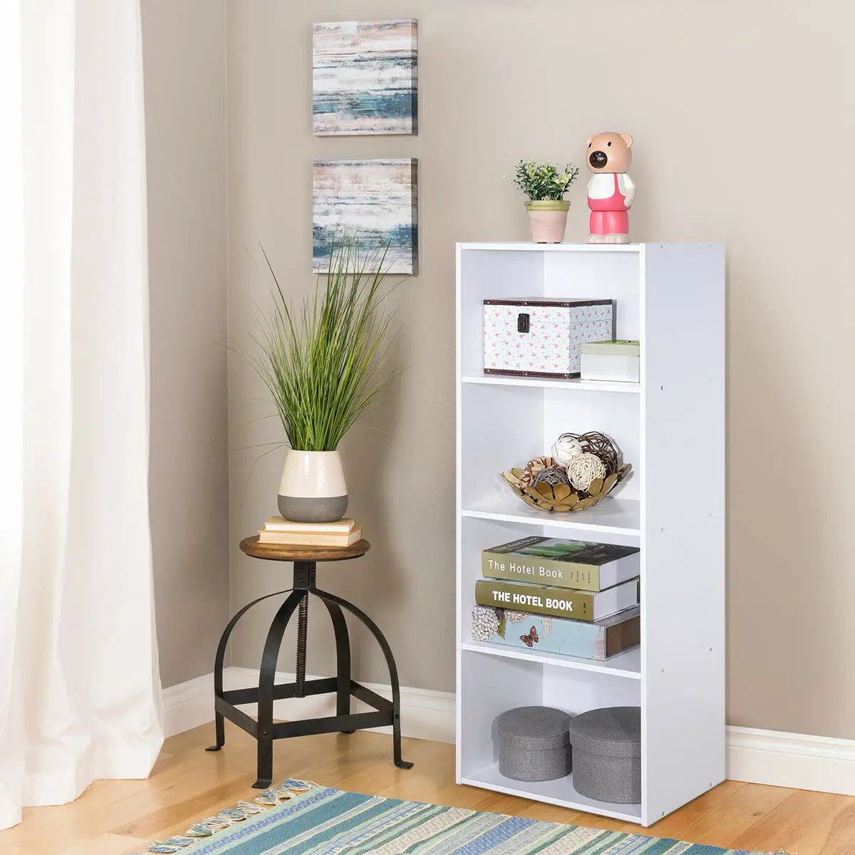 

Costway 4 Tier Open Shelf Bookcase Multi-functional Storage Display Cabinet WhiteWalnut