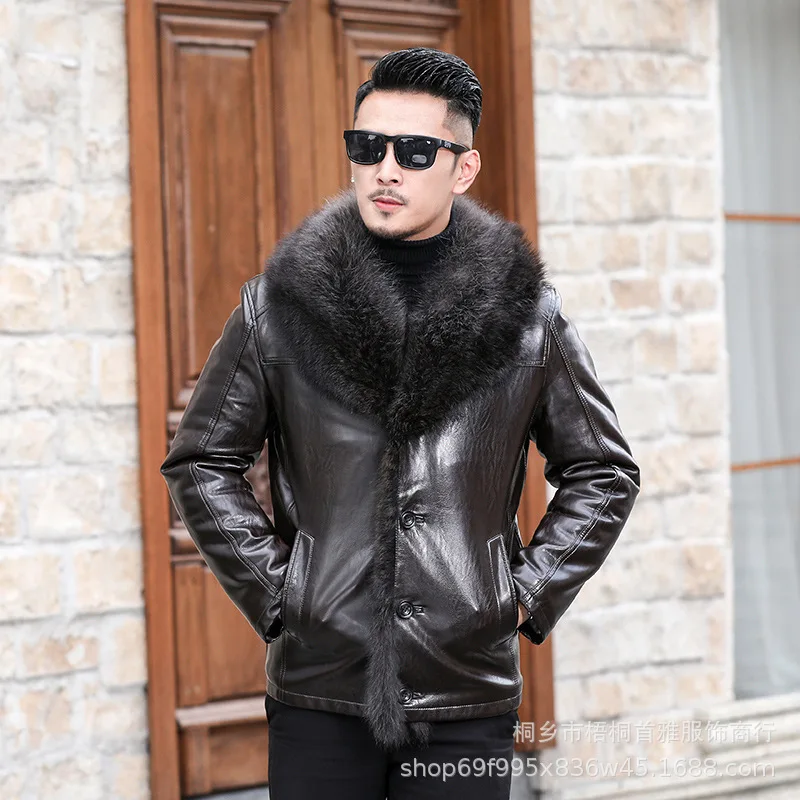 

First Elegant Men's Wear Leather Clothing Raccoon Fur Mao Yiti Winter Wool Brown Long Fund Loose Coat Men's Wear