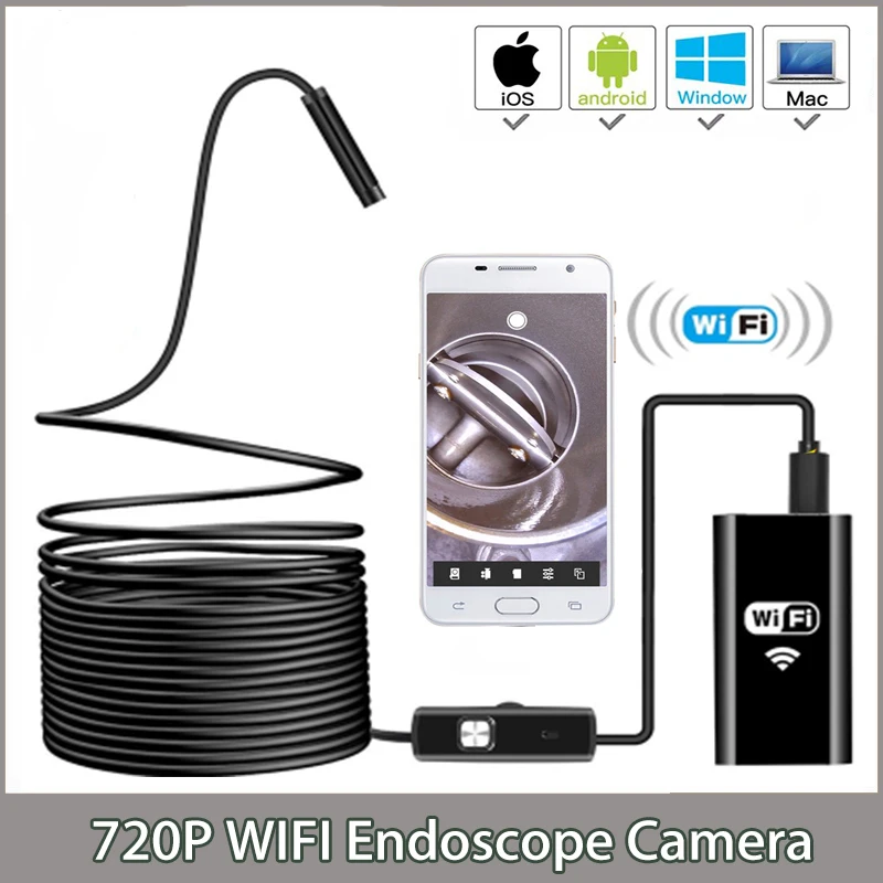 8 мм WIFI эндоскоп камера 720P Мини водонепроницаемая Инспекционная USB бороскоп IOS для