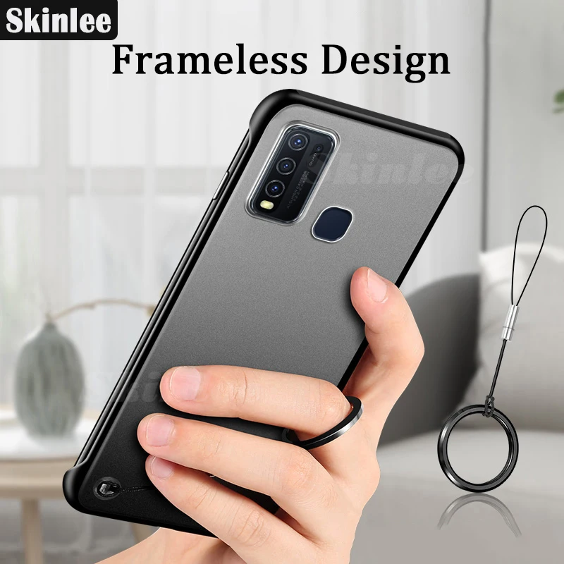 Чехол Skinlee для Vivo Y30 прозрачный противоударный жесткий чехол без рамки с кольцом