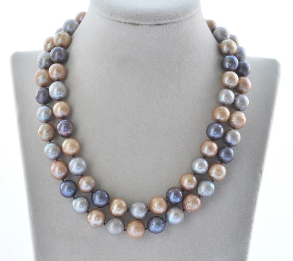 

MCT·STAR Z10595 18"-33" 12mm Round Black Gray Champagne Edison Keshi Pearl Necklace