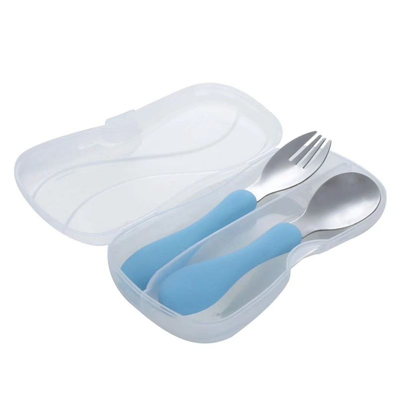 2 Set Life Children Stainless Cutlery Set with Spoon Fork and Travel Case, Blue& Pink