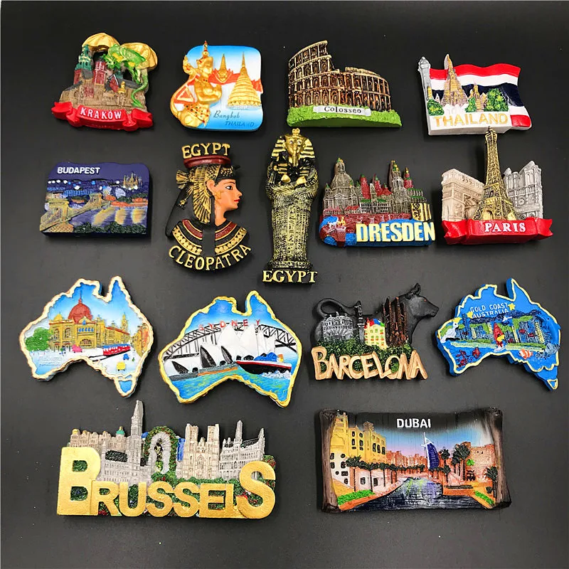 

Magnets Sticker For Refrigerator Hungary Dubai Thailand Poland Egypt Italy Australia Spain Belgium Resin Fridge Magnet souvenir