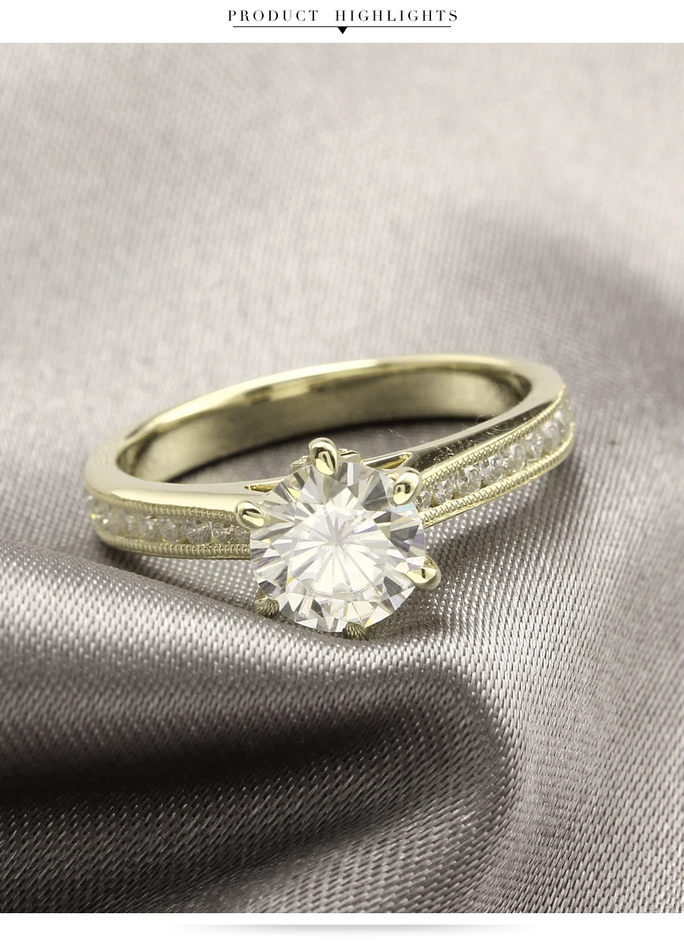 EDI роскошное 14 к Желтое Белое золото 1ct круглая огранка лабораторный алмаз обручальное Обручальное кольцо Moissanite женское кольцо хорошее ювелирное изделие