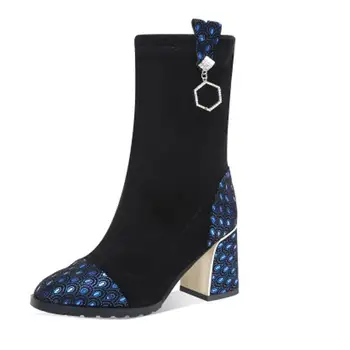 

Female Genuine Cow Leather Woman Pointed Toe Shoes Handmade Ankle Black Boots Rubber High Heels Handmade Riding Normal Size