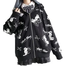 

Thin Black Cartoon Bear Hoodie Streetwear Hip Hop Women Gothic Sweatshirts Casual Autumn High Street Hoodies Funny Harajuku Tops