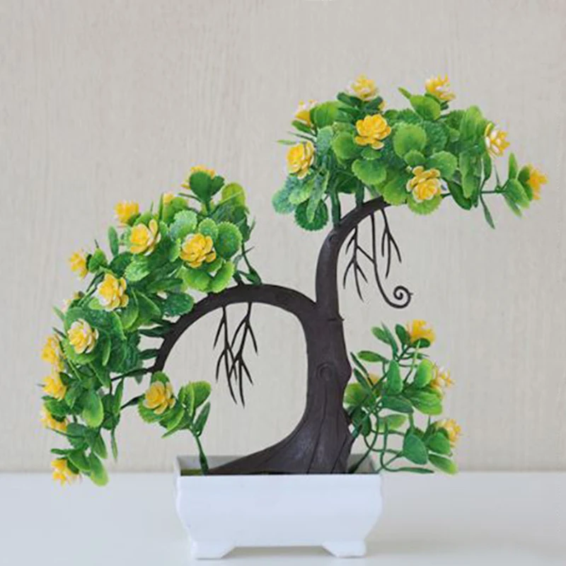 Artificial Bonsai Flower Tree Potted Welcoming Fake Plant Home Window Decoration