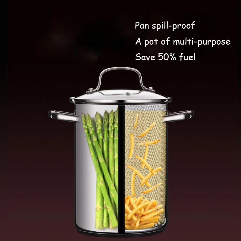 

High quality 304 Stainless Steel Asparagus Pot with Deep-fried Basket High Soup Pot Deep fryer