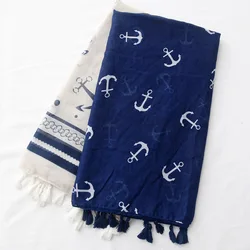 2022 Fashion Ocean Anchor Tassel Viscose Shawl Scarf lady High Quality Beach Summer Wrap Neck Stole Bufandas Muslim Hijab Snood