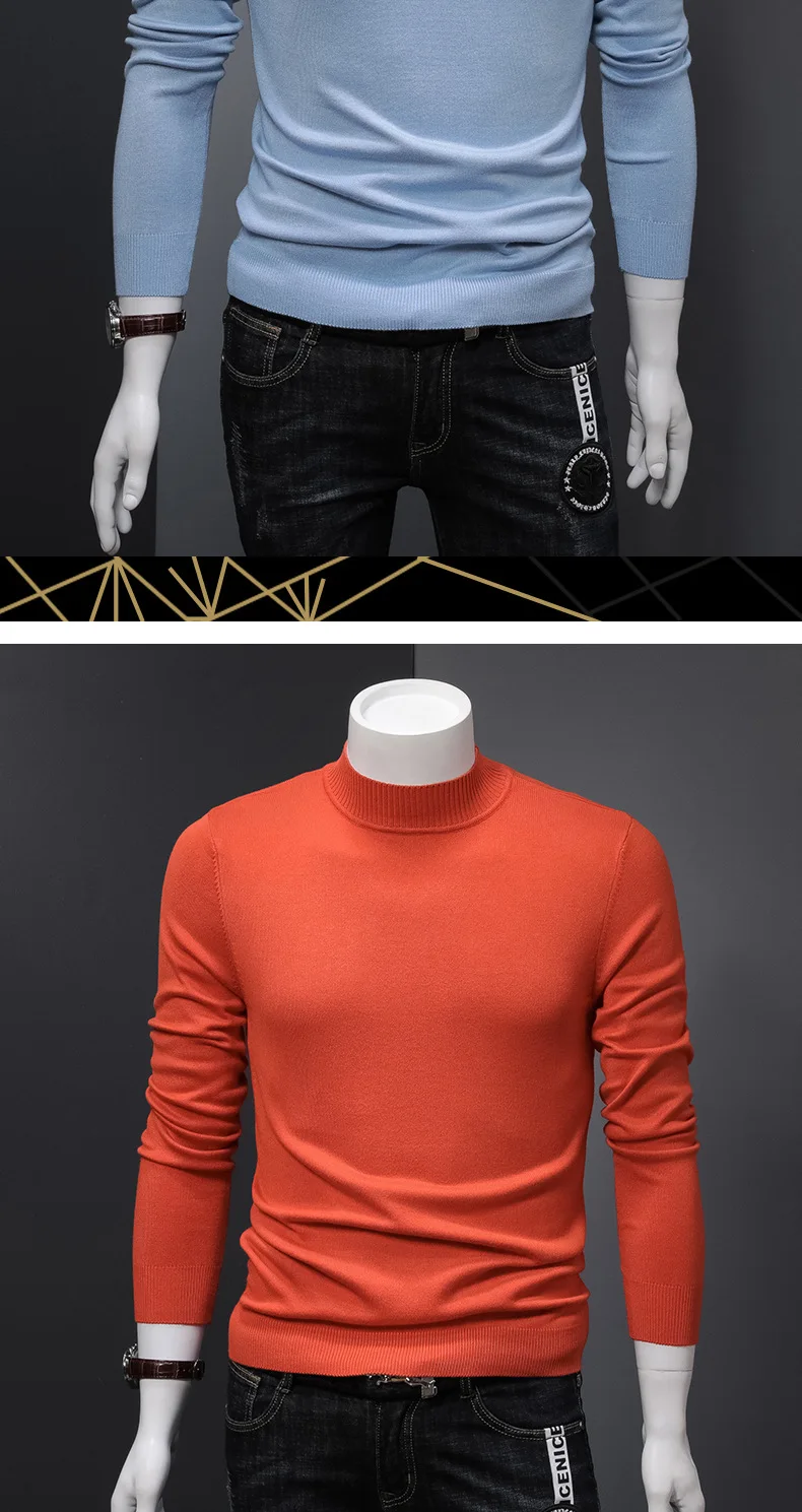 Новые осенние и зимние трикотажные рубашки с высоким воротником и длинными рукавами, мужской Молодежный Однотонный свитер, свитер