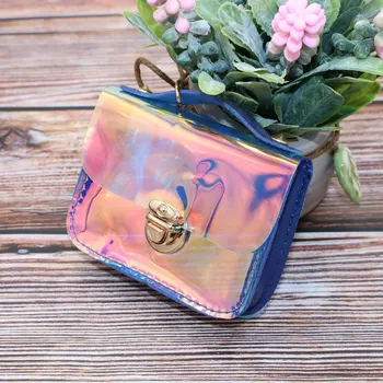 

Candy Color Coin Purse Plug Lock Mini PVC Handbag with Golden Pendant for Women J9