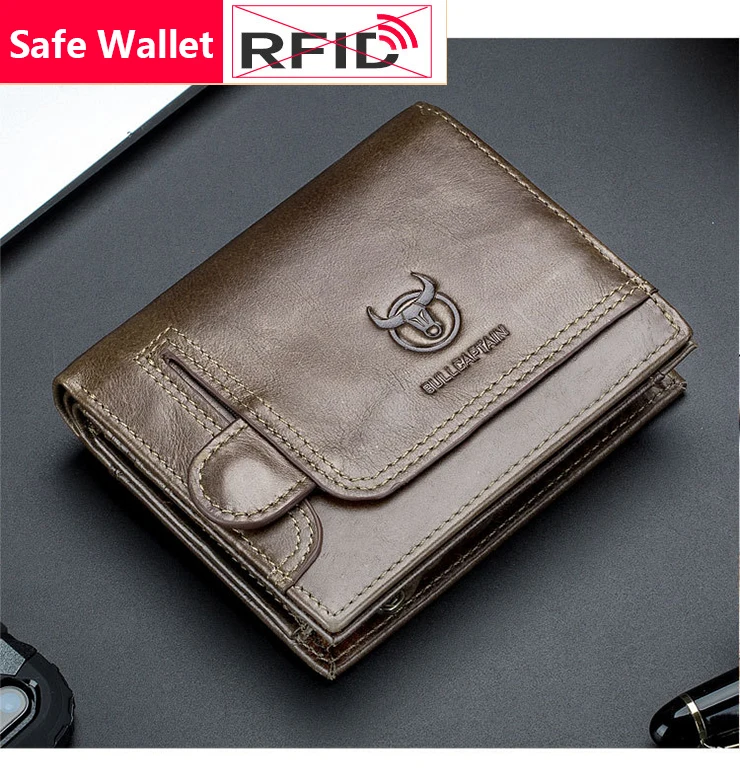 RFID блокирующий безопасный Короткий Мужской кошелек из натуральной кожи