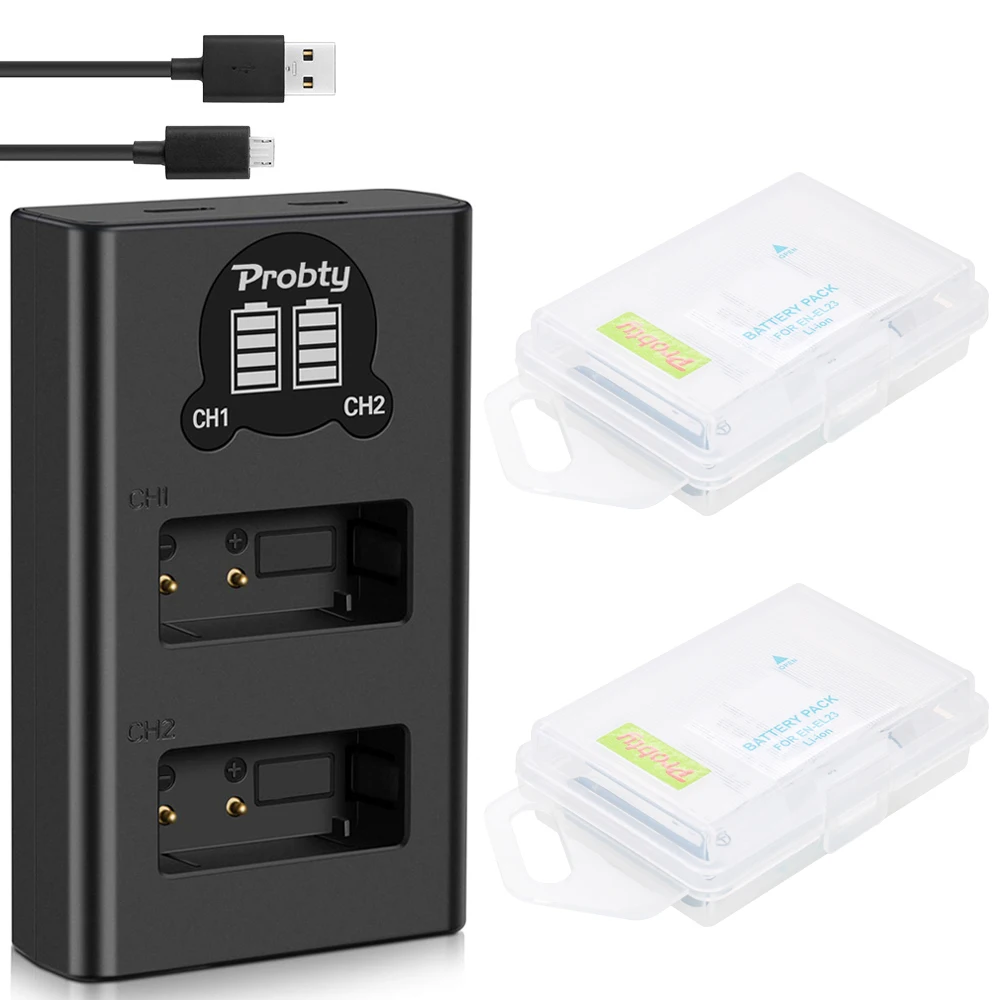 

2PCS 1850mah For Nikon EN EL23 EN-EL23 Battery + Dual Charger for Compatible with Nikon Coolpix P600 P610 B700 P900 S810c