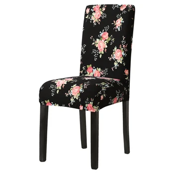 

6PCS Black rose Spandex Elastic Printing Chair Cover Removable Anti-dirty Seat Case Chair Cover For Banquet Wedding Home Decor