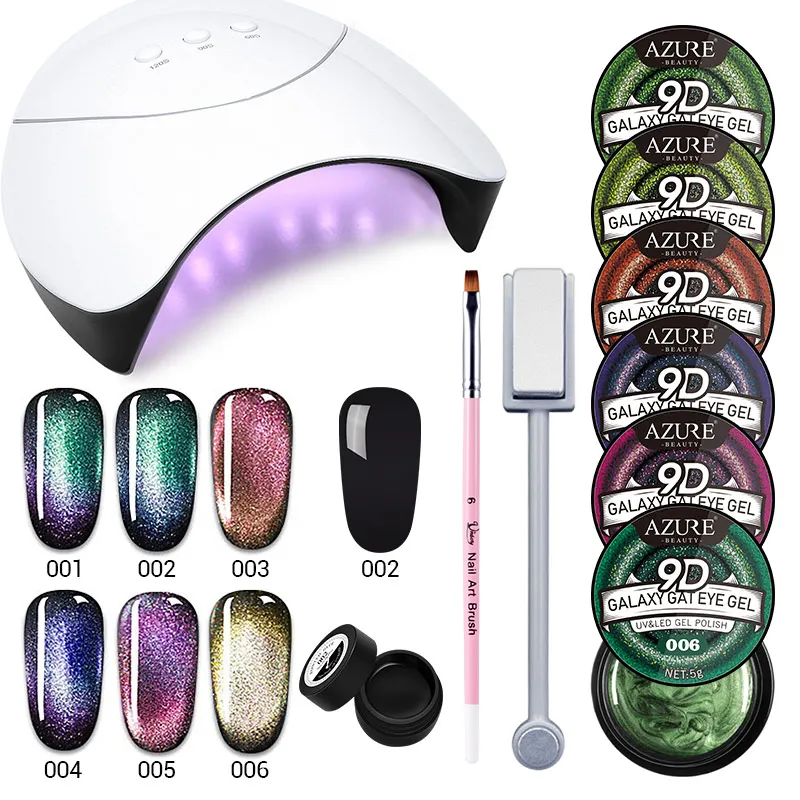 Azure Beauty 10Pcs/Lot Led Lamp Nail Gel Polish Art Set Galaxy Cat Eyes Lacquer Magnet Stick Tools | Красота и здоровье