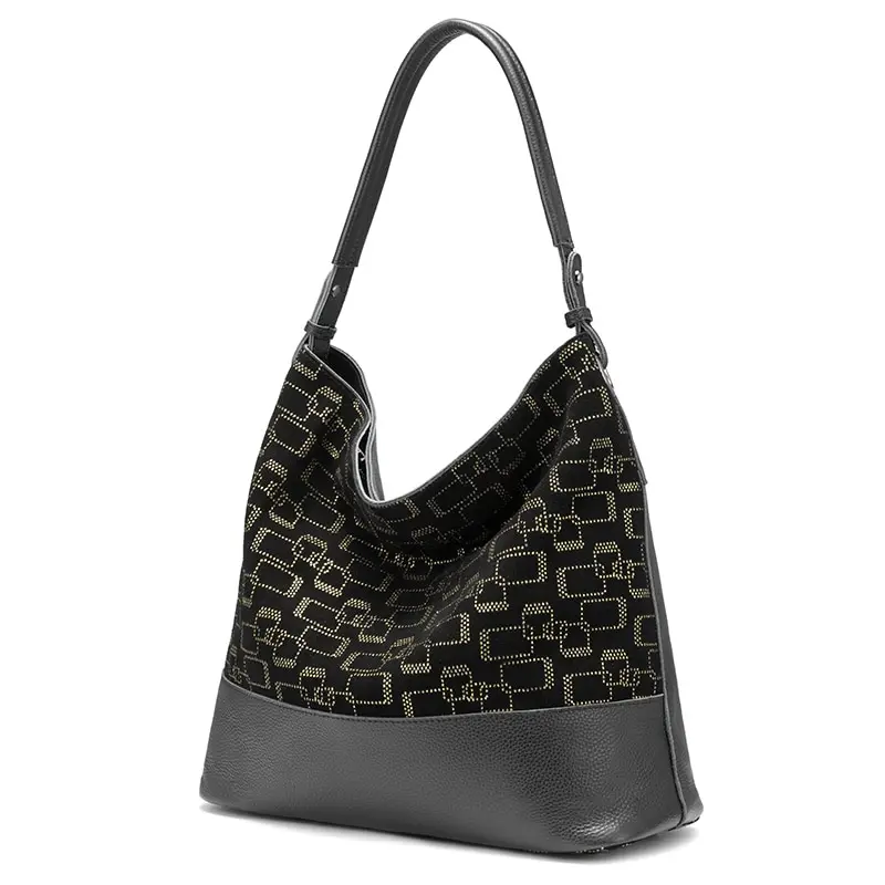 REALER женские сумки из натуральной кожи сумки для женщин Большая Сумка hobos Лоскутная сумка на плечо Женская мода - Цвет: Black-Gold