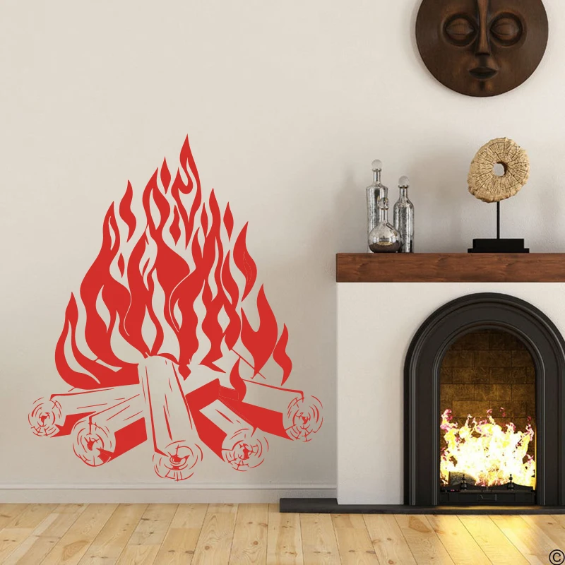 Large Bonfire Campfire Camping Fire Fireplace Wall Sticker Living Room Playroom Fire Travel Wall Decal Bedroom Vinyl Decor (1)