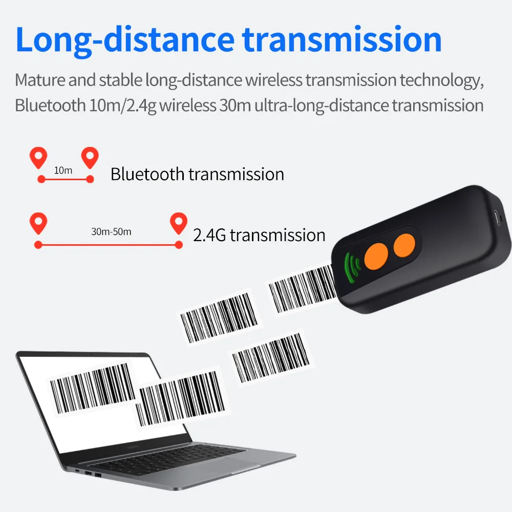 1D 2D беспроводной Bluetooth сканер штрих-кода Bluetooth QR Reader, 16M памяти, 1800MA. H литий-ионный аккумулятор(серия MJ-X7