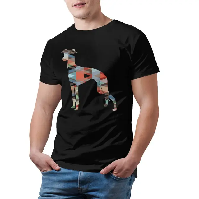 Italian Greyhound T Shirt Geo Pattern Silhouette T-Shirt Awesome 100 Percent Cotton Tee Shirt Man 4xl Tshirt black