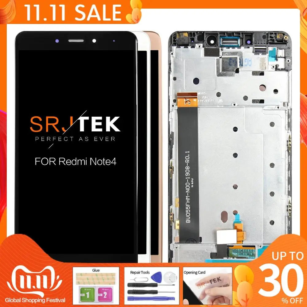 Para Xiaomi Redmi Note 4 pantalla LCD pantalla táctil digitalizador con marco Note4 Nota 4G 5,5 