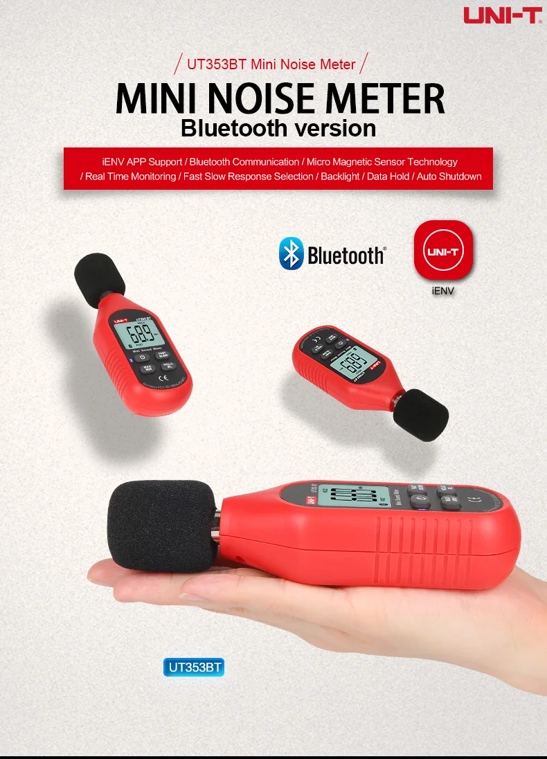 UNI-T UT353BT Mini Digital Sound level meter Bluetooth Decibel meter Noise Audio detector 30~130db Data hold LCD Backlight IENV