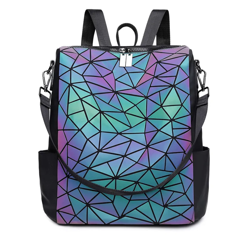 Светящийся рюкзак с блестками, женские и мужские для мальчиков и девочек, вместительный рюкзак для путешествий, школьная сумка в консервативном стиле, геометрические голографические рюкзаки - Цвет: Luminous triangle
