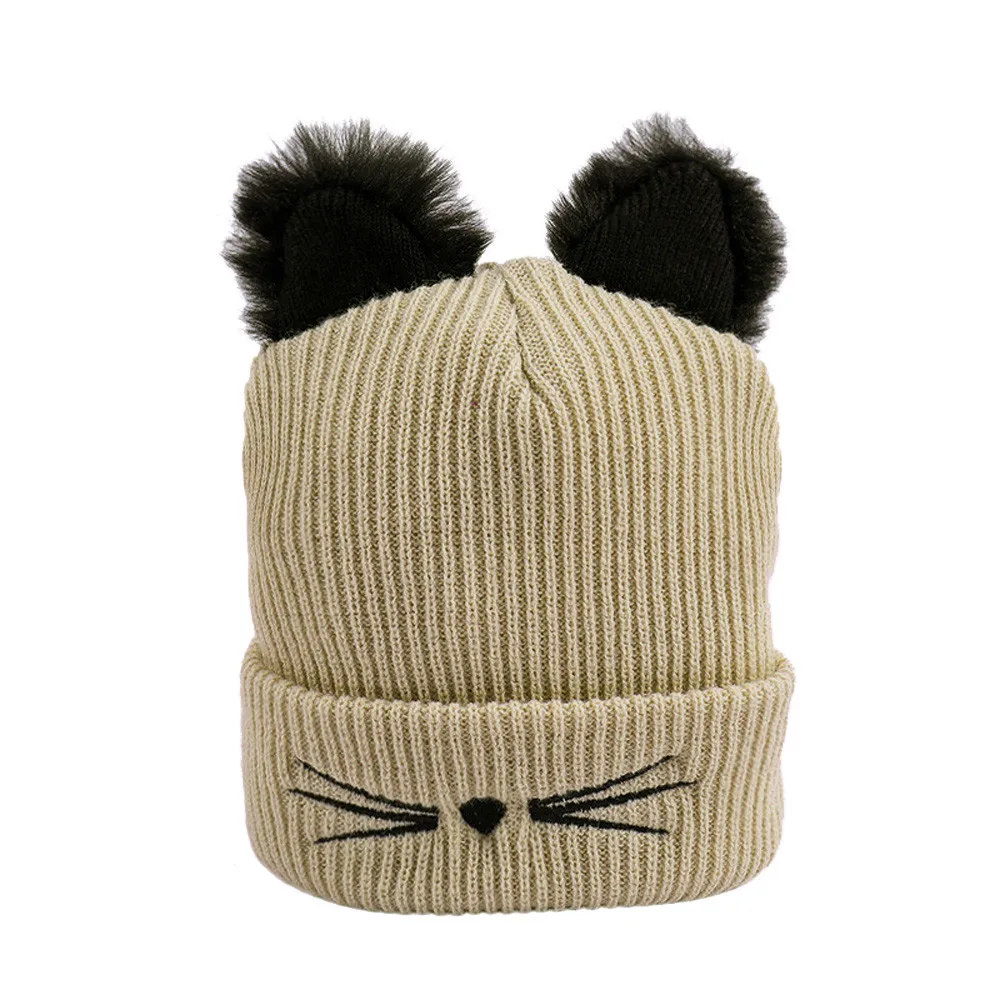 Зимние шапки для женщин, модная простая ветрозащитная вязаная шапка с рисунком кота, повседневные уличные шапки-бини, зимняя шапка, сохраняющая тепло