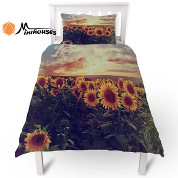 

2PC Sunflower Flower Field Pattern Duvet Cover Pillow Case Quilt Cover Set Bedclothes Single Bedding Sets For Bed