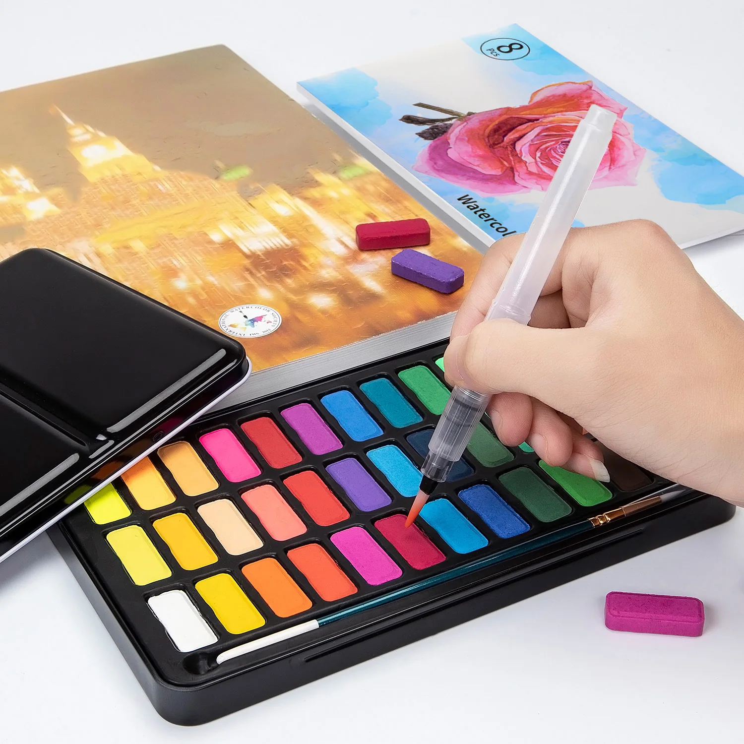 12/18/24/36 Kleuren Solid Aquarel Verf Set Draagbare Metalen Doos Met Water Kleur Borstel School Kids Professionele art Supplies