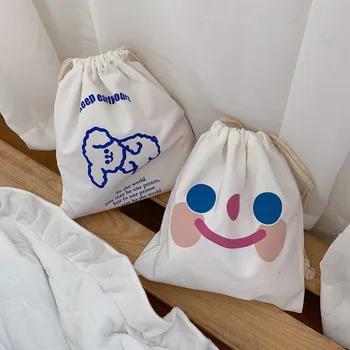 激安 INS Cartoon Smile Storage Bags Kids Storage Bag Drawstring Backpack Student Clothes Clothings Bag Room Organizer Pouch