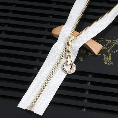 85/120cm 5# Double/Single Zipper Head Zip Sliders Auto Lock Metal Zipper DIY Ttailor Sewing Clothing Bags Accessories - Цвет: 85cm White gold