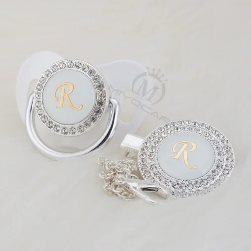 MIYOCAR инициал из серебра R Элегантный bling соска и пустышка зажим BPA бесплатно пустышка bling идеальный подарок SGS пройти LR-1 - Цвет: LR-2-1   6-18M