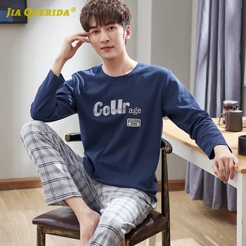 

Mens Pajamas Cotton Sleepwear Long Sleeved Pullover Plus Size Xxxl 4xl Big Men's Homewear Set Classic Plaid Pants Pajama Man Set