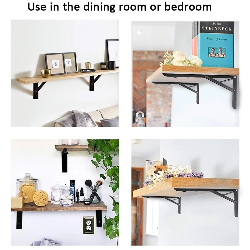 Folding Shelf Brackets- Heavy Duty Metal Collapsible Shelf Bracket for Bench Table, Shelf Hinge Wall Mounted Space Saving DIY B