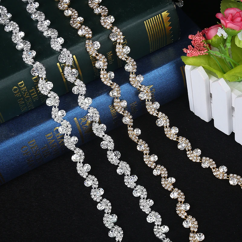 1 ярд 3 см волнистые Кристаллы Стразы цепочка аппликация для костюма свадебных